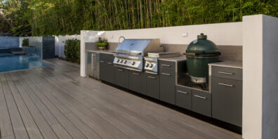 outdoor kitchen with Trex decking