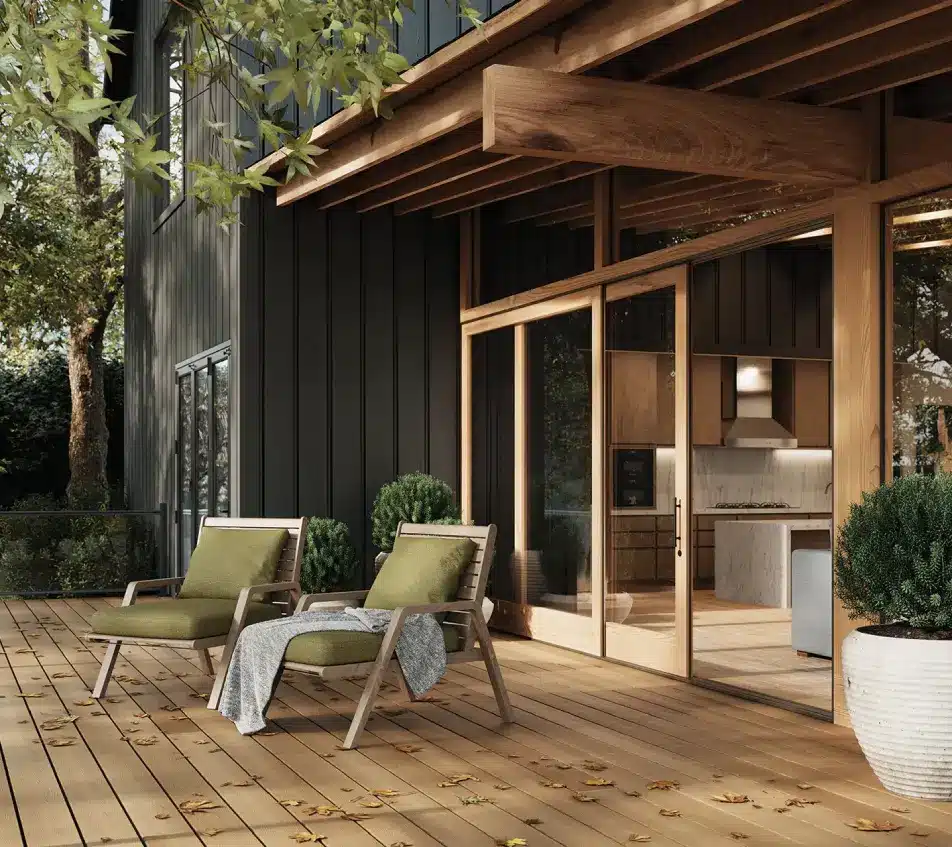 fiberon deck with two outdoor chairs in the fall