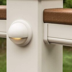 Trex Transcend Railing in white, with drink rail in Treehouse. Deck Rail Light. , Lighting & Railing