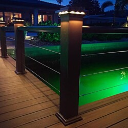 Trex Decking in Spiced Rum with Azek Premier Rail in Kona with Stainless Steel Cable , Lighting & Railing