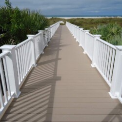 TRX Vinyl Rail in White and Azek Deck in Brownstone , Lighting & Railing